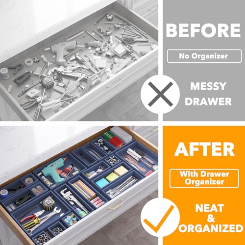 21 Piece Bamboo Drawer Organizer Storage Boxes Set (21-Piece / Navy Blue)