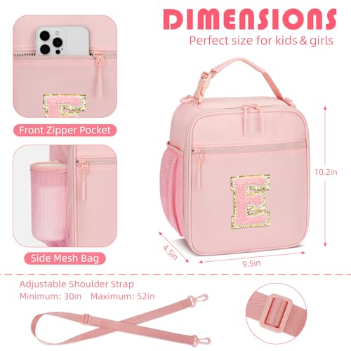 Lunch Box Kids Large Initial Insulated Lunch Bag for Girls (Pink / E)