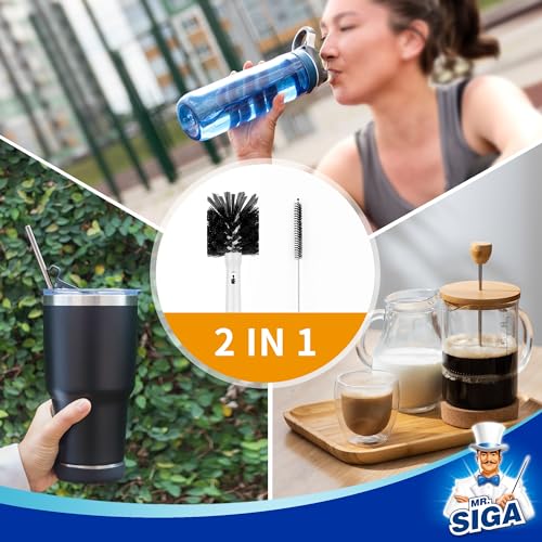 Water Bottle Brush and Straw Cleaner Brush with Long Handle (White)