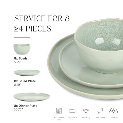Mirella 24 Piece Dinnerware Set Stoneware (Light Green / 24-Piece - Service for 8)