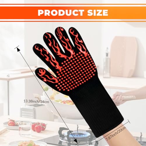 1 Pair Grill Oven Mitts (Red-flame Pattern)