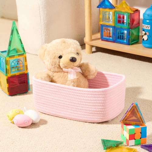 Small Storage Baskets for Organizing (4pcs-L11.5xW7.5xH4.7" / Light Pink)