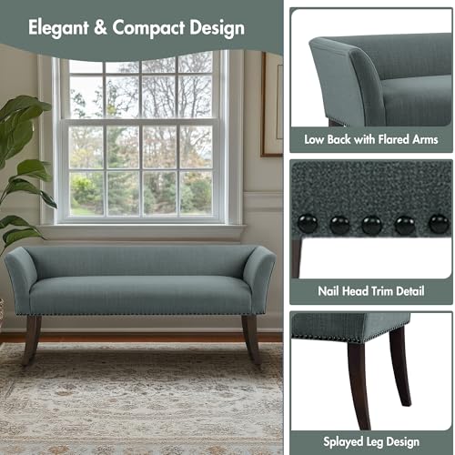 Accent Bench Upholstered with Nailhead Trim (Slate Blue)