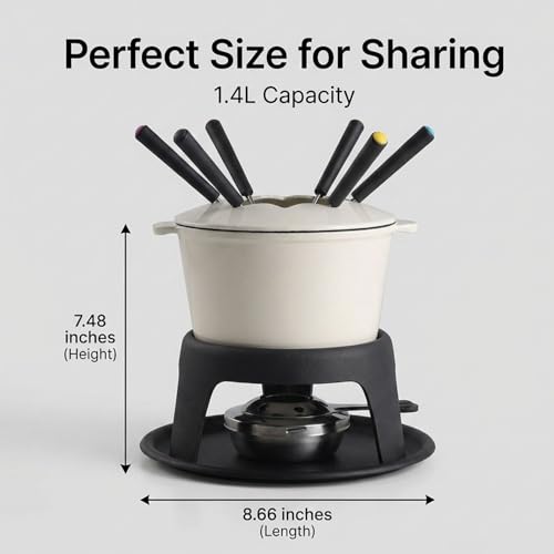 Cast Iron Fondue Pot Set for Chocolate Cheese (A. Cast Iron Fondue - White)