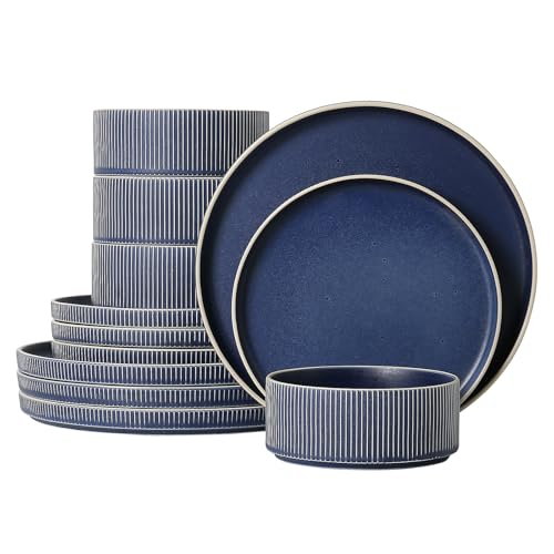 Stoneware Dinnerware Sets for 4 (Matte Blue / 4-Set(12pcs))