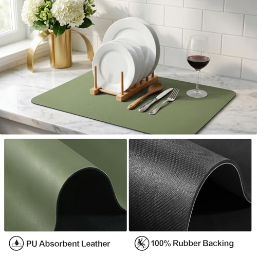 Dish Drying Mat for Kitchen Counter (Green / 18" x 32")