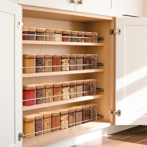 Square Glass Spice Jars with Labels 8 oz 6 Pack with Bamboo Lids (8 fl oz x 6 - Square)