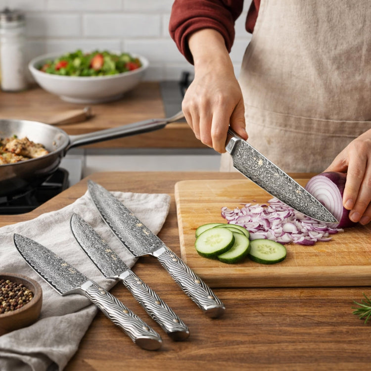 Noir Blanc VG10 Damascus Knife Block Set (Noir Blanc-5 pcs)