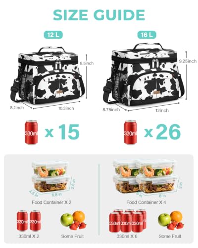 Lunch Box for Men Women Insulated Lunch Tote Cooler Bag Lunchbox (Cowprint / Medium)