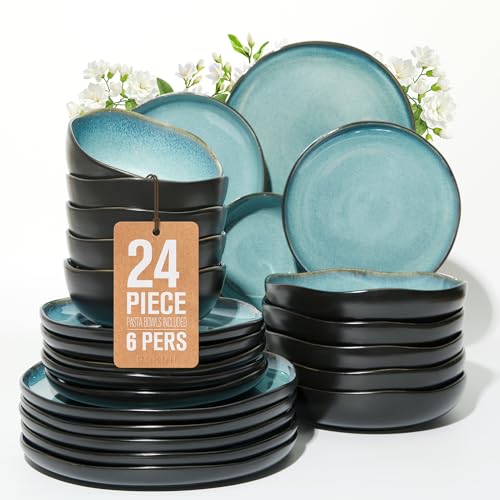 Stoneware Dinnerware Sets for 6 (Green Black / Set (24pcs-6))