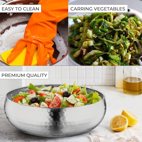 Set of 3 Premium Stainless Steel Salad Mixing Bowl Hammered Finish (Stainless Steel)
