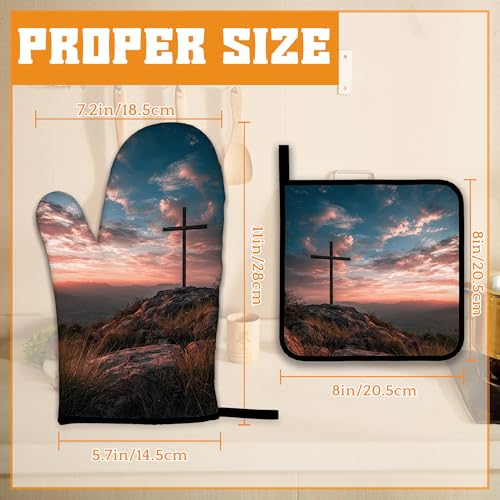 Cross Oven Mitts and Pot Holders Set (Cross Sunset Mountain)