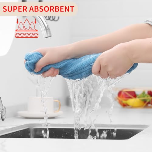 100% Cotton Waffle Weave Kitchen Dish Towels 4 (Sky Blue / 13 X 28 - 4 Pack)