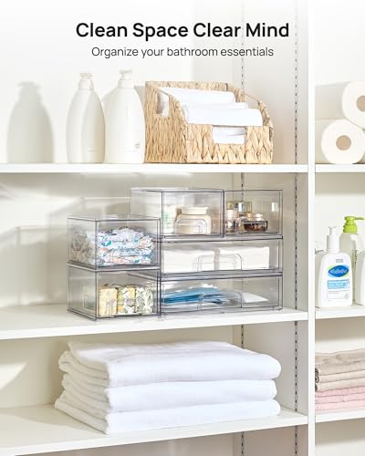 Clear Stackable Storage Drawers Set of 5 (2 Small+3 Wide)