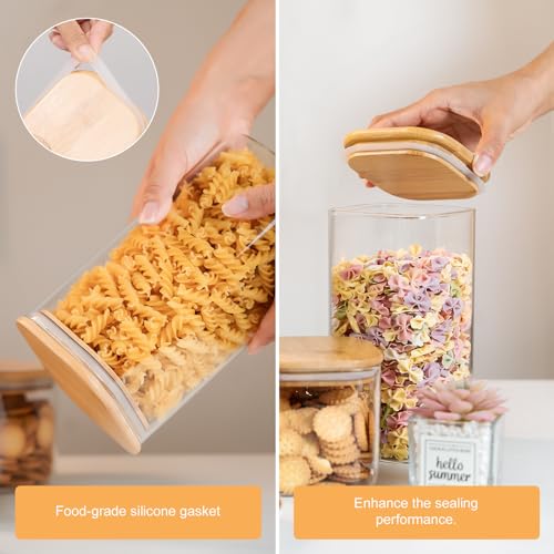 Glass Storage Jars 6 Pack 37oz Clear Glass Food Storage Containers with Airtight Bamboo Lid Stackable Kitchen Canisters for Candy