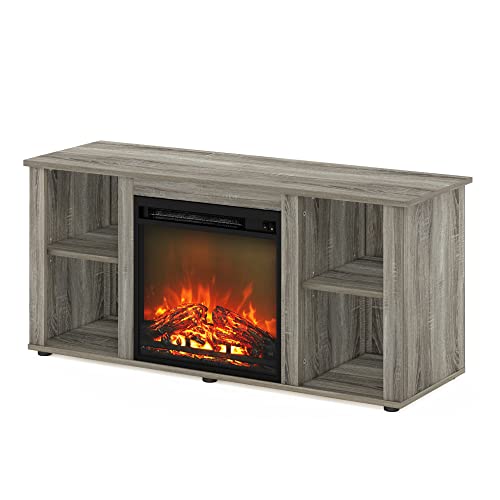 Jensen Fireplace Entertainment Center TV Stand with Open Storage for TV up to 55 Inch (Modern / French Oak Grey / 55-Inch)