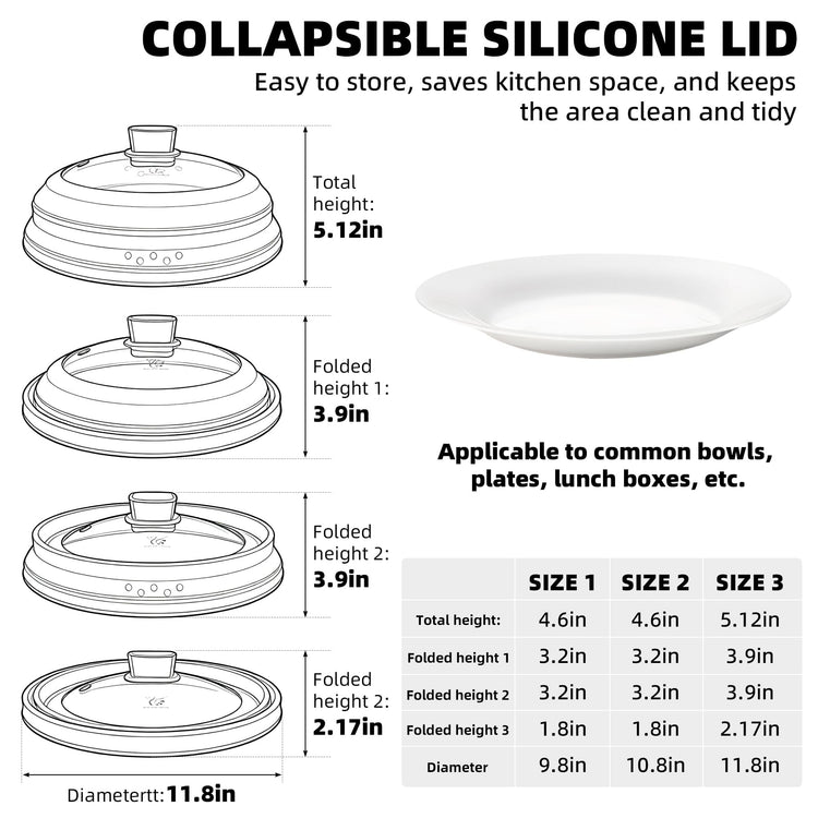 Microwave Splatter Cover Glass Cover Guard Lid with Collapsible Silicone for Food Pot Plate Cover 11.8 inch Light Grey (LIGHT GREY / 11.8 inch)