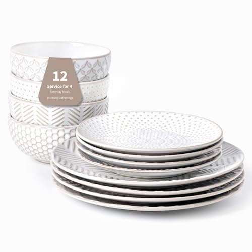 12 Piece Embossed Dinnerware Sets for 4
