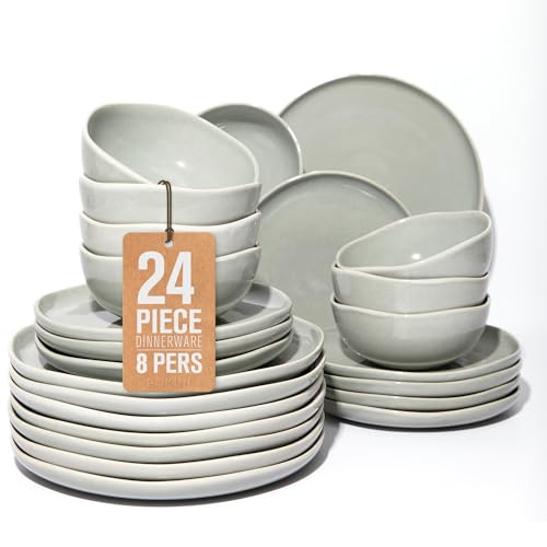 Stoneware Dinnerware Sets for 8 (Dusty Green / Set (24pcs))