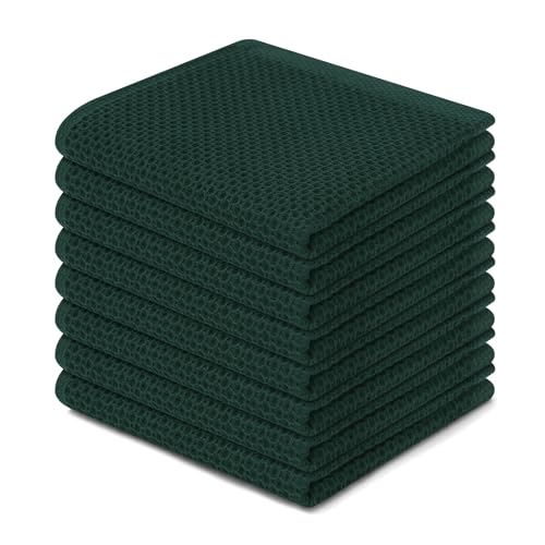 100% Cotton Waffle Weave Kitchen Dish Cloths 8 (Blackish Green / 12 X 12 - 8 Pack)