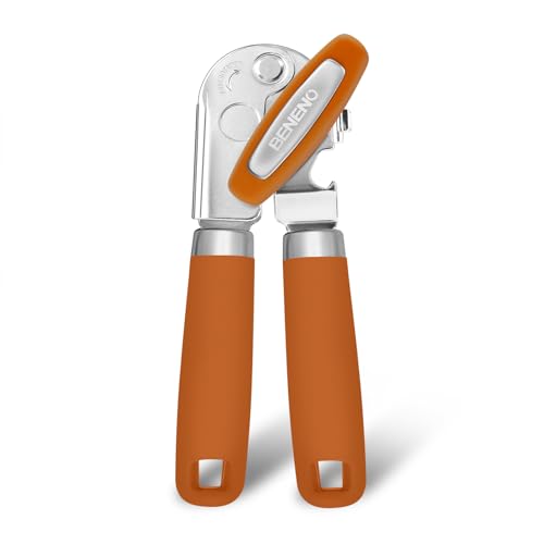 Heavy Duty Hand Can Opener Manual with Magnet Lid Remover (Orange)