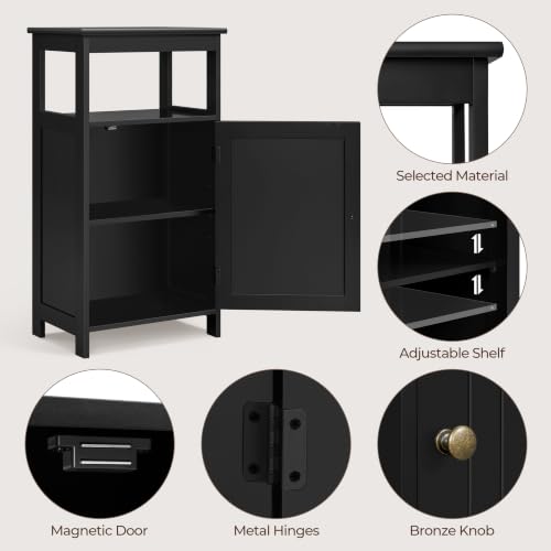 Small Bathroom Storage Cabinet with Door & Open Shelf (Black)