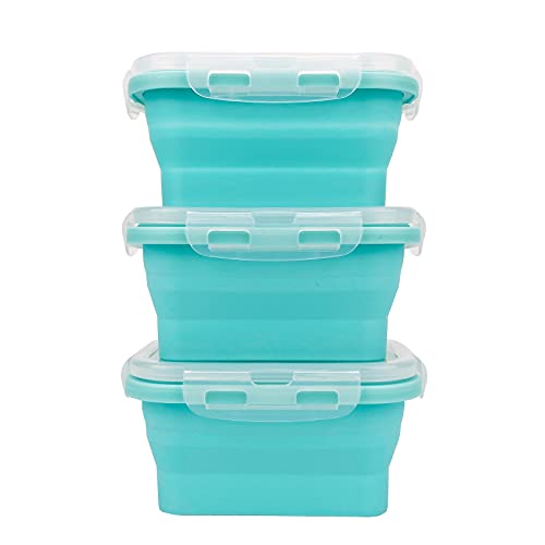 3piece Collapsible Food Storage Containers with Lids (blue)