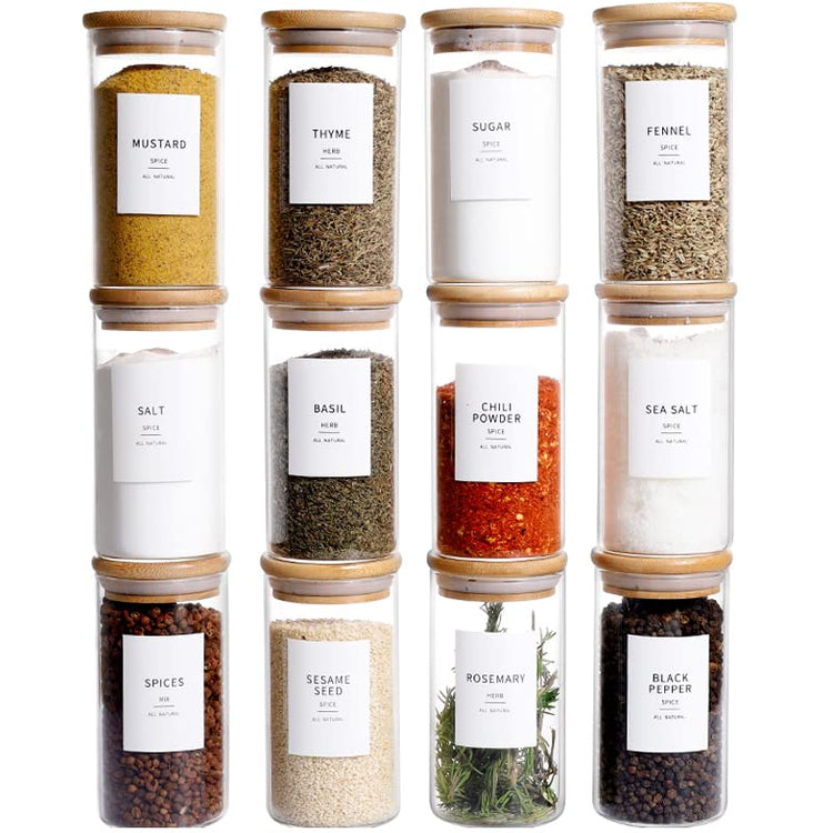 12 Pcs Glass Spice Jars With Bamboo Airtight Lids (8oz(12pcs))