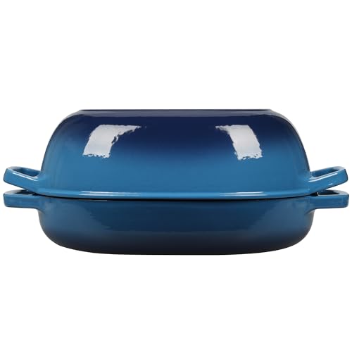 Enameled Cast Iron Oval Dutch Oven Pot with Lid (Lake Blue / 7 Quart)