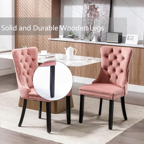 Pink Velvet Dining Chairs Set of 4 (Pink)