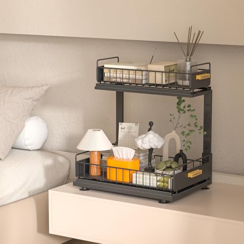 Under Sink Organizer Kitchen (Double Layer / Black-1 Pack)