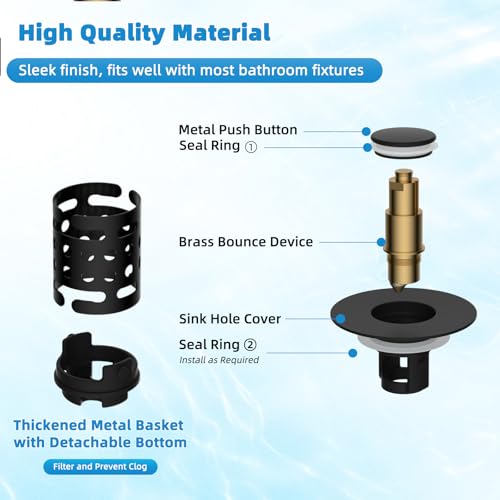 Universal Bathroom Sink Drain Stopper Hair Catcher (Matteblack Finish)