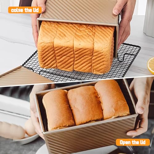 2 Pack Pullman Loaf Pan with Lid (0.5 LB & 1 LB,2 PCS)