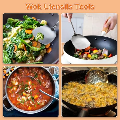 17inch Wok Spatula and Ladle (Walnut Handle - 4 Pieces Set)