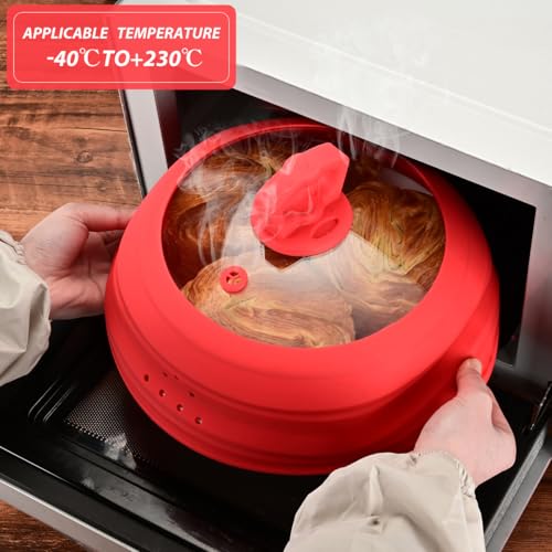 Collapsible Silicone Microwave Splatter Cover for Food Plate Bowl 10.8 inch (Red (Regular style) / 10.8 inch)