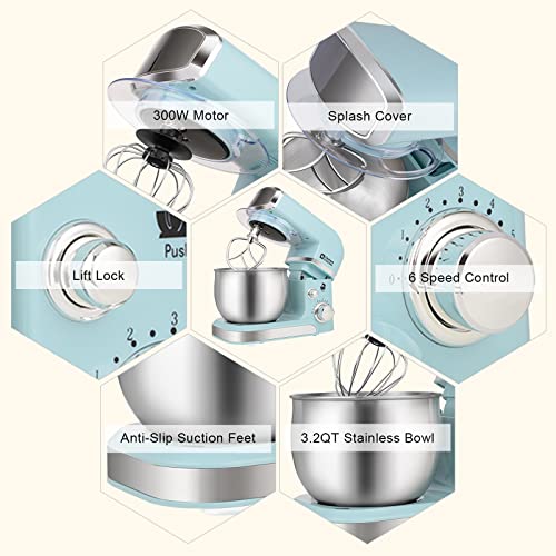 Stand Mixer 3.2Qt Small Electric Food Mixer (Blue)