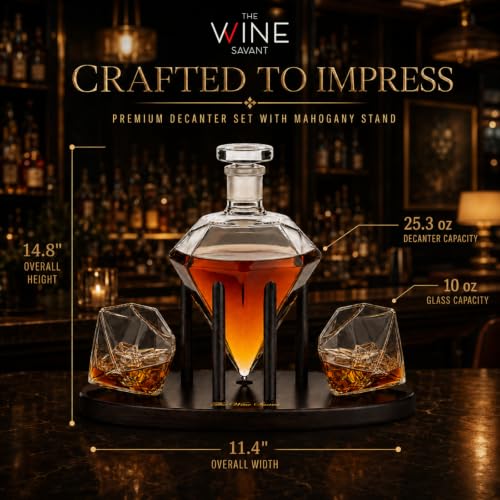 Diamond Whiskey Decanter with 2 Diamond Glasses Set (Diamond Decanter + 2 Glasses)