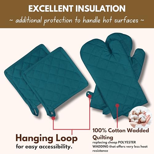Pot Holders and Oven Mitts Sets for Kitchen Heat Resistant (Teal)