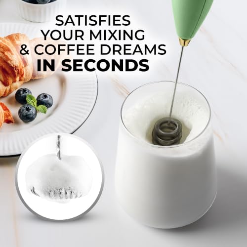 Powerful Milk Frother Wand With Duracell Batteries (47 - Forest Gold / Triple Whisk + Batteries)