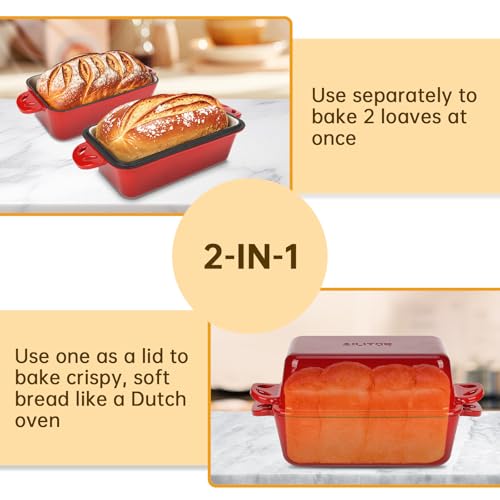 9x5 Enameled Cast Iron Loaf Pan with Lid (Red)