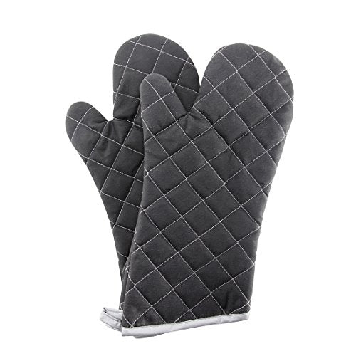 15" 482°F Terry Cloth Oven Mitts 100% Cotton Set of 2 (Black / 15 inch)