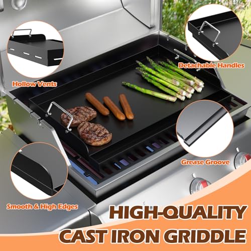 25" x 16" Cast Iron Flat Top Griddle for Gas Grill & Stove Top (25" x 16" x 3")