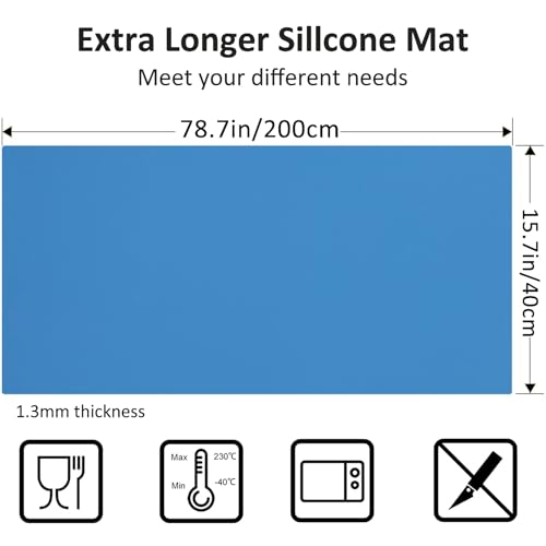 Silicone Mats for Kitchen Counter (78.7"L x 15.7"W / Light Blue)