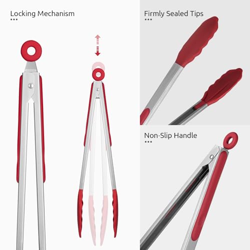 Kitchen Tong for Cooking (Red / 9+12 inch)