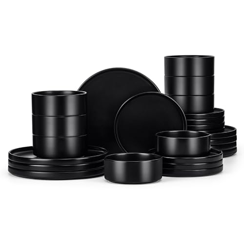 Black Dinnerware Sets for 8 (Matte Black / Round-24pcs for 8)