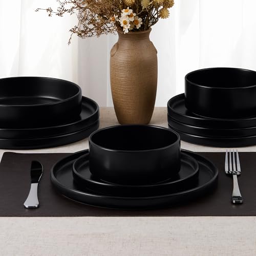 Black Dinnerware Sets for 8 (Matte Black / Round-24pcs for 8)