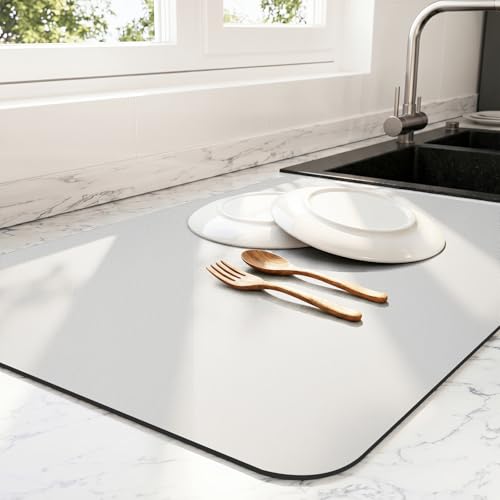 Dish Drying Mat for Kitchen Counter (Light Grey / 18" x 28")