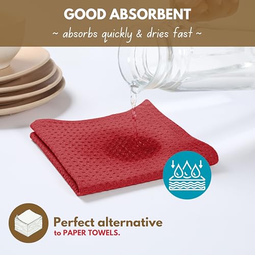 Cotton Kitchen Towel with Hanging Loop 16x26 inches (Set of 6 / Red)