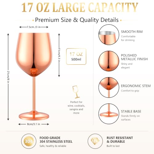 Unbreakable Stainless Steel Wine Glasses Set of 4 (Mirror Rose Gold / Set of 4)