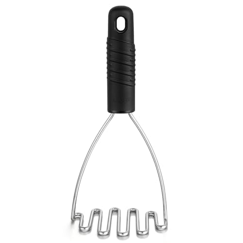 Ergonomic Soft Grip Stainless Steel Potato Masher (Black)